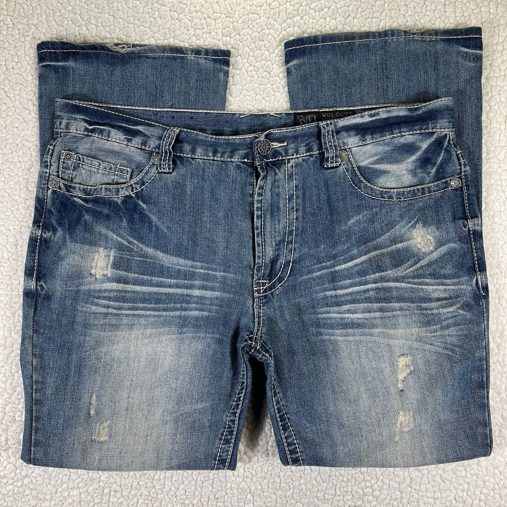 T.K. Axel Wolcott Bootcut Jeans Men's 38x30 Distressed Western Y2K Cowboy Rodeo